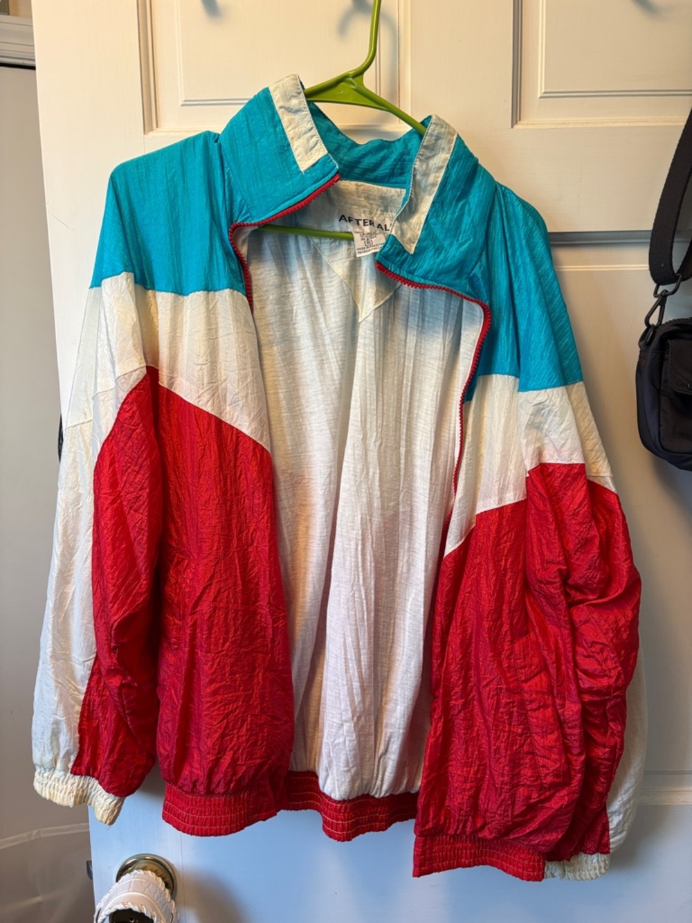 color block windbreaker red white and blue